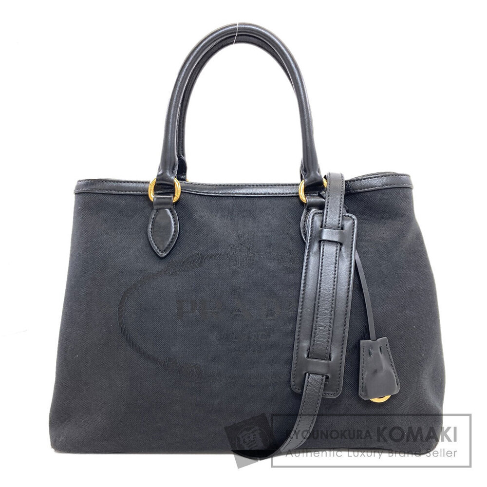 Prada Logo Jacquard handbag black canvas leather